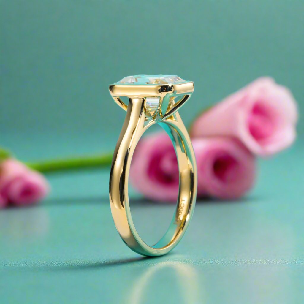 Yellow Gold 3ct Emerald Cut Diamond Engagement Ring – Black