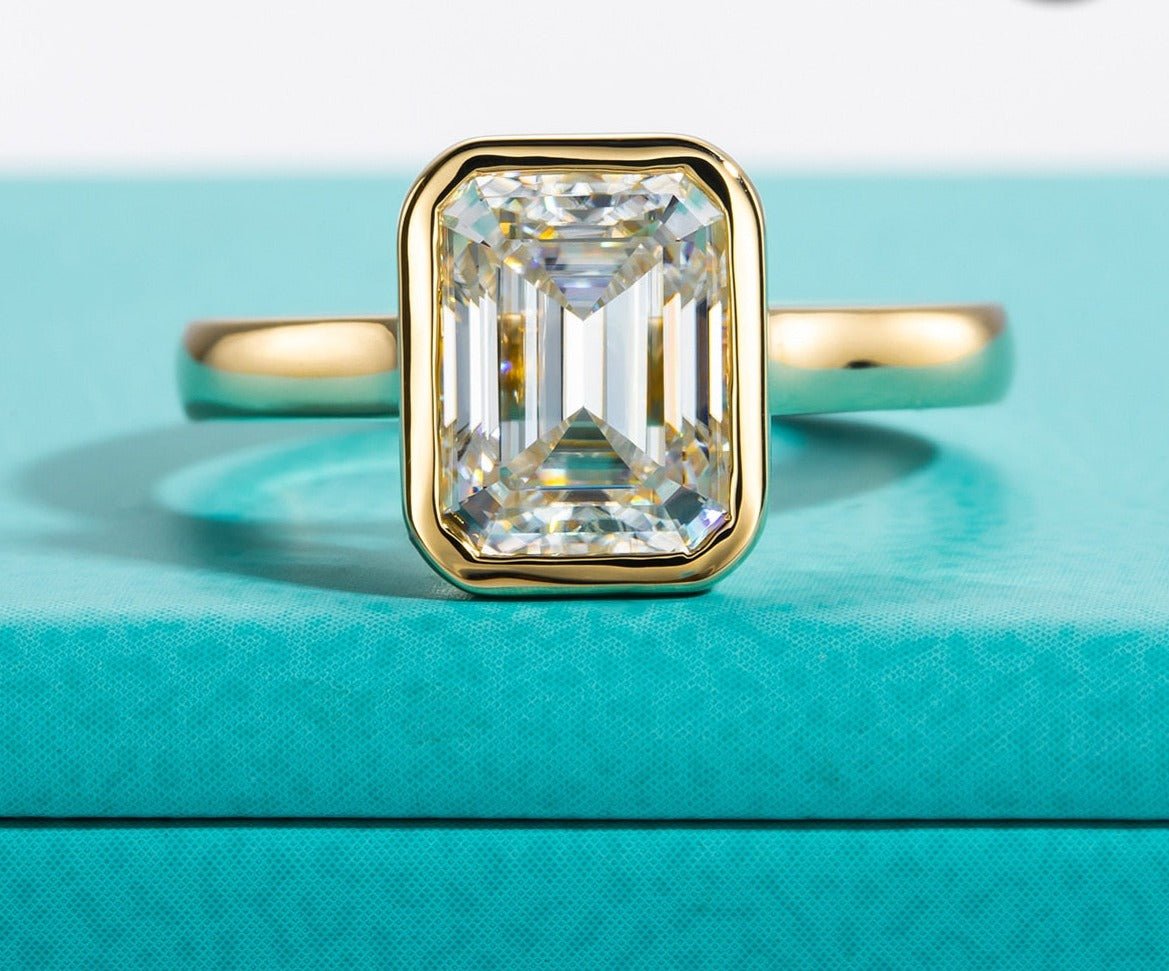 Yellow Gold 3ct Emerald Cut Diamond Engagement Ring-Black Diamonds New York