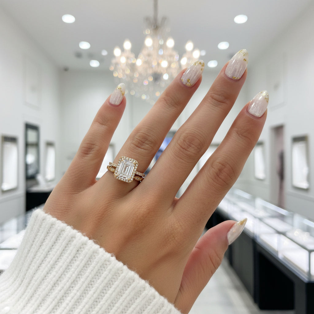 Yellow Gold 4.0 CT Emerald Cut Wedding Ring Set-Black Diamonds New York