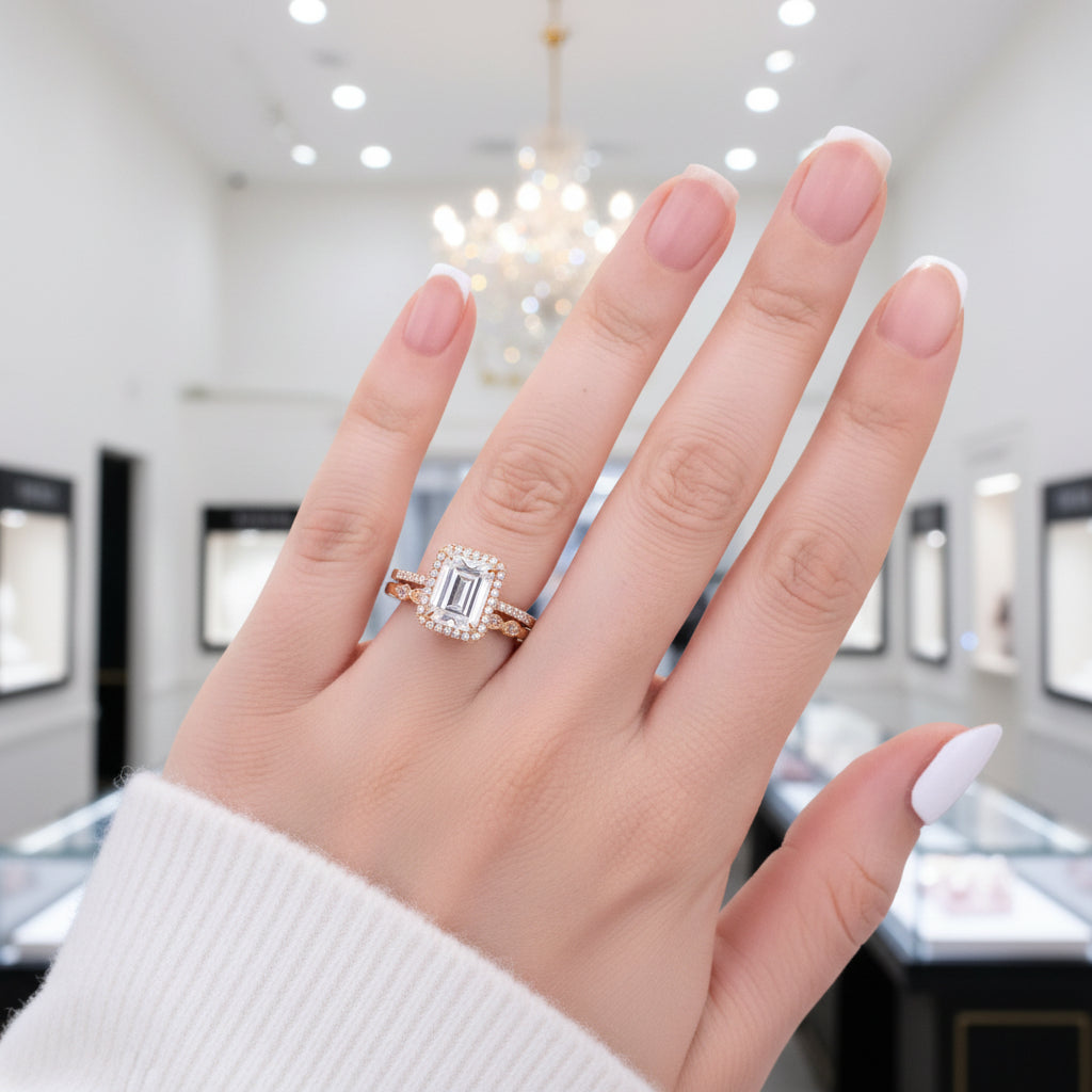 Yellow Gold 4.0 CT Emerald Cut Wedding Ring Set-Black Diamonds New York