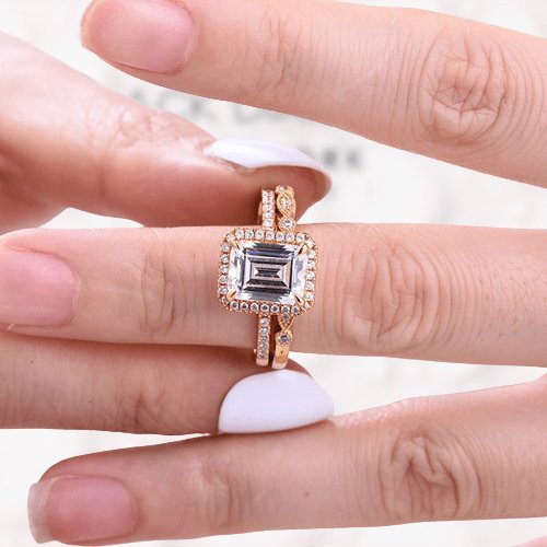 Yellow Gold 4.0 CT Emerald Cut Wedding Ring Set - Black Diamonds New York
