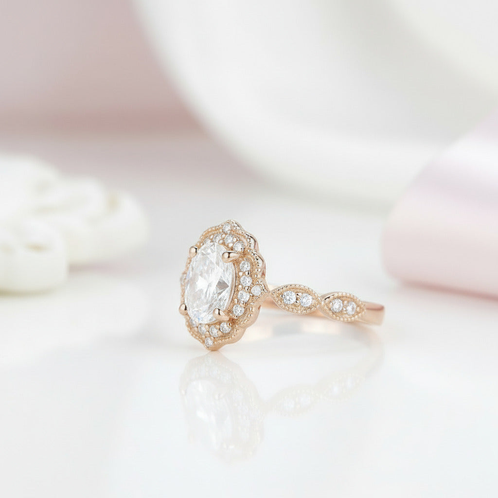 Yellow Gold Art Deco Halo Milgrain Oval Cut Wedding Set-Black Diamonds New York