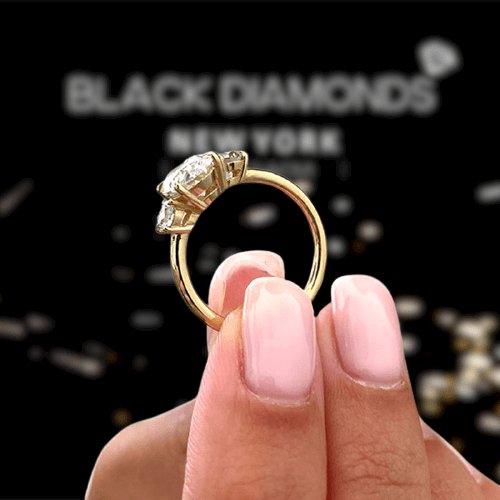 Yellow Gold Certified Oval Cut Diamond Three Stone Engagement Ring-Black Diamonds New York