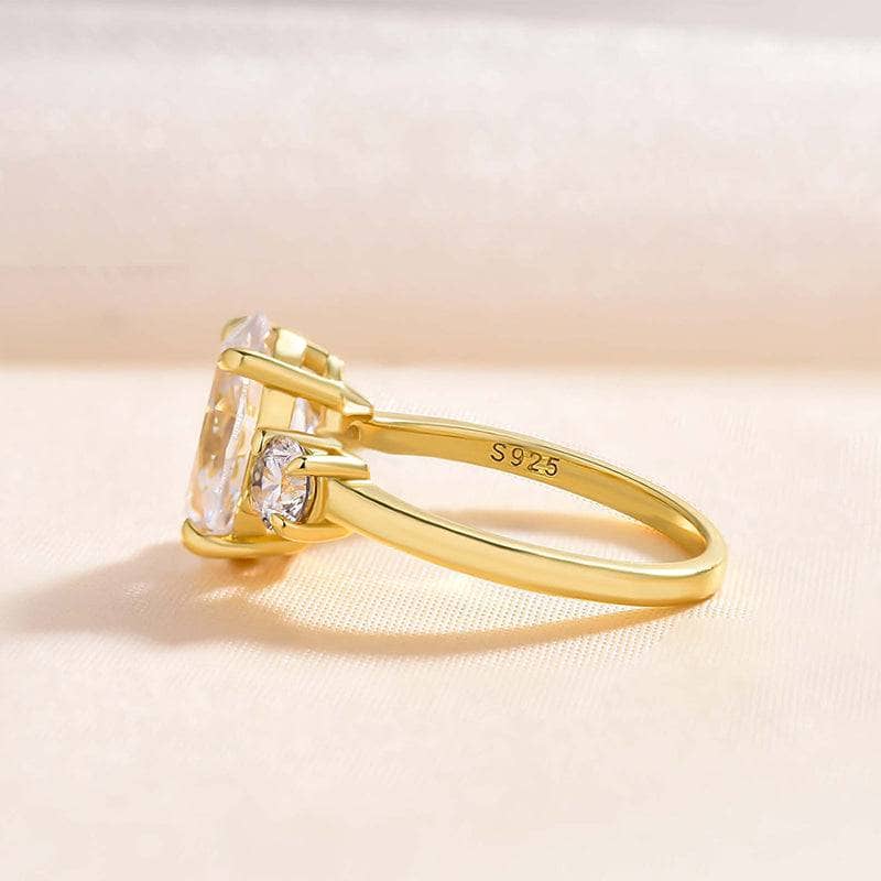 Yellow Gold Certified Oval Cut Moissanite Three Stone Engagement Ring - Black Diamonds New York