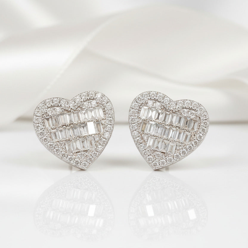 Classic 18k Gold Diamond Heart Shaped Earrings-Black Diamonds New York