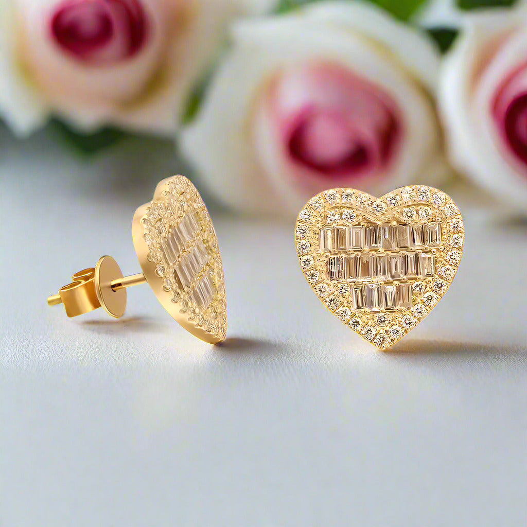 Classic 18k Gold Diamond Heart Shaped Earrings-Black Diamonds New York