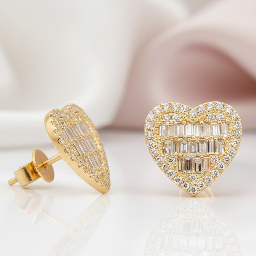 Classic 18k Gold Diamond Option Heart Shaped Earrings-Black Diamonds New York