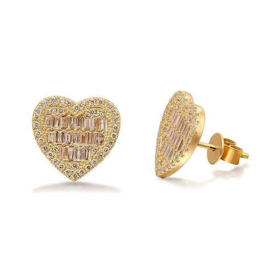 Yellow Gold Classic Moissanite Heart Shaped Earrings-Black Diamonds New York