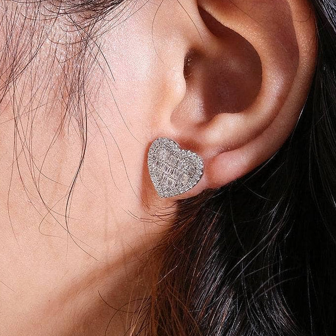 Classic 18k Gold Diamond Heart Shaped Earrings-Black Diamonds New York