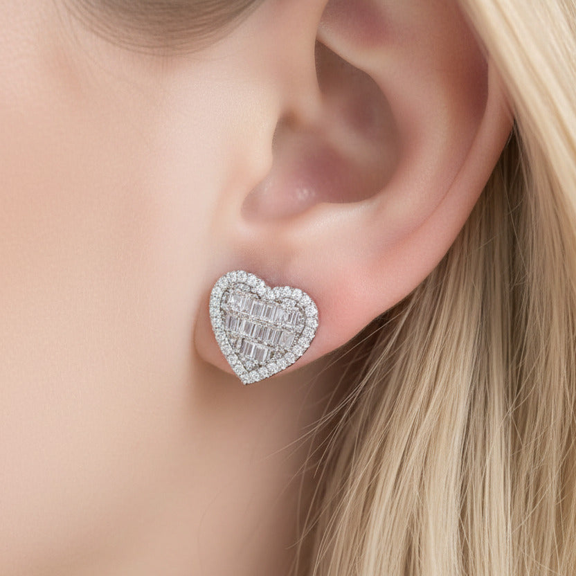 Classic 18k Gold Diamond Heart Shaped Earrings-Black Diamonds New York