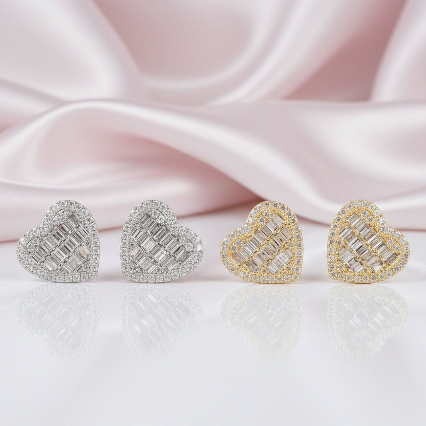 Classic 18k Gold Diamond Heart Shaped Earrings-Black Diamonds New York