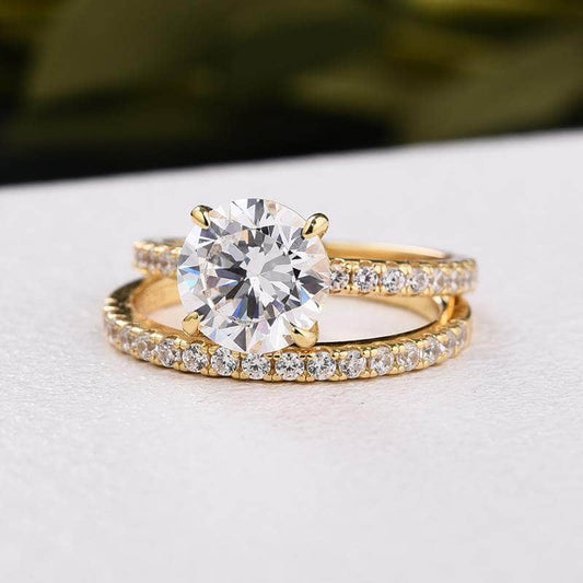 Yellow Gold Classic Round Cut Wedding Ring Set - Black Diamonds New York