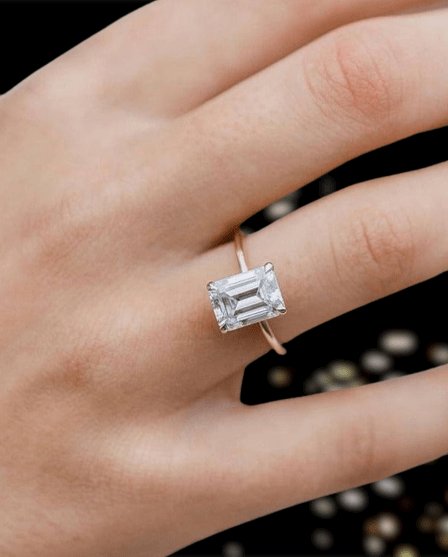 Yellow Gold Emerald Cut 3.5 Carat Solitaire Engagement Ring - Black Diamonds New York