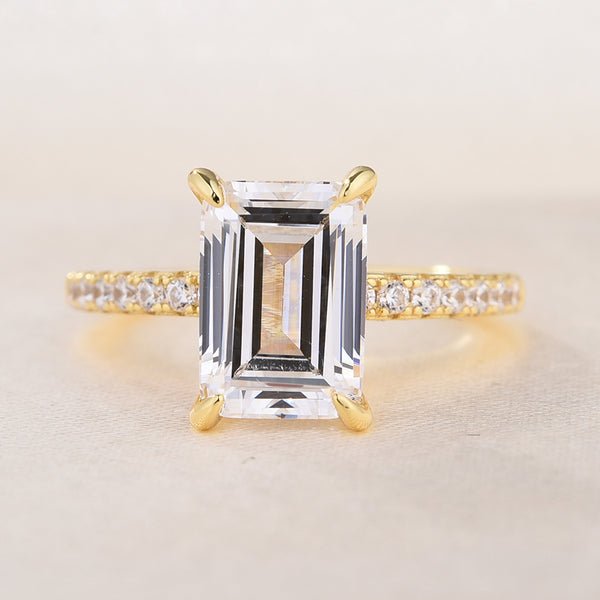 Yellow Gold Emerald Cut Certified Moissanite Engagement Ring - Black Diamonds New York