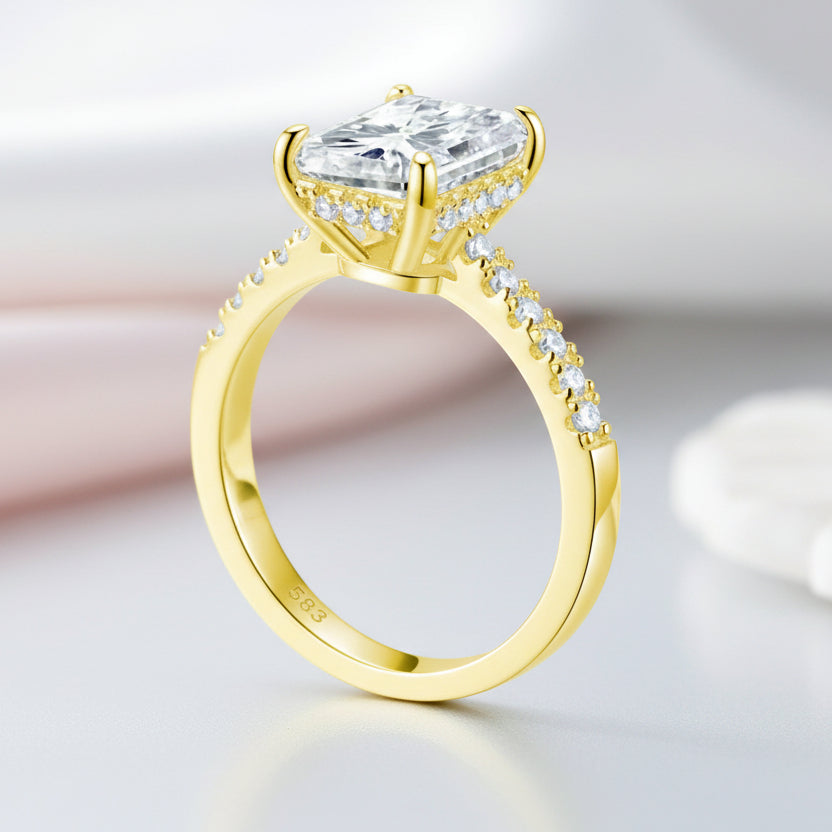 Yellow Gold Emerald Cut Diamond Engagement Ring-Black Diamonds New York