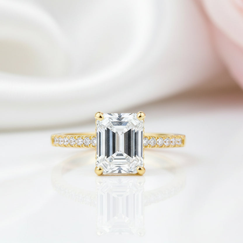 Yellow Gold Emerald Cut Diamond Engagement Ring-Black Diamonds New York