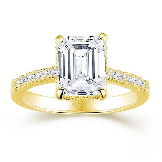 Yellow Gold Emerald Cut EVN Stone Engagement Ring-Black Diamonds New York
