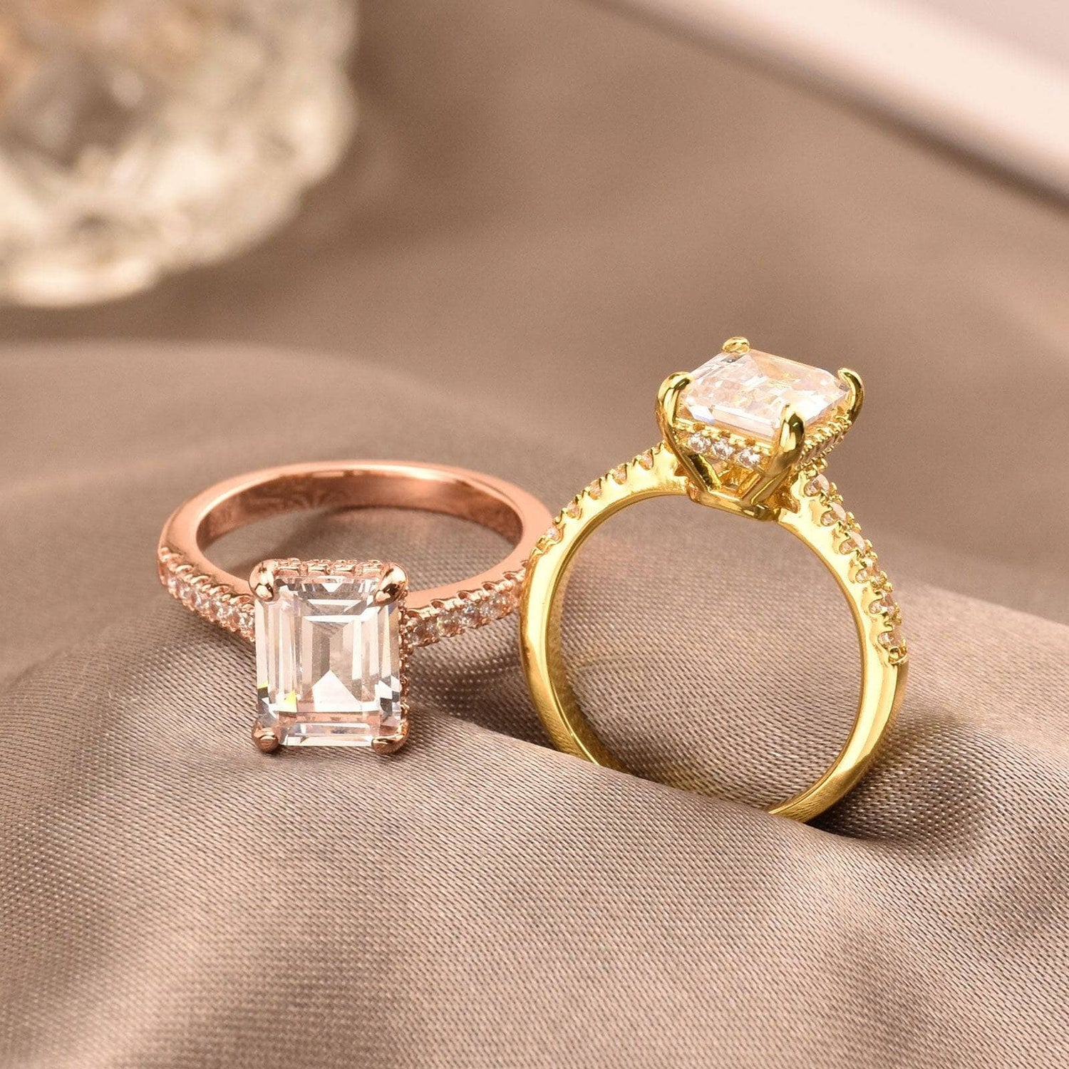 Yellow Gold Emerald Cut Created Diamond Engagement Ring-Black Diamonds New York