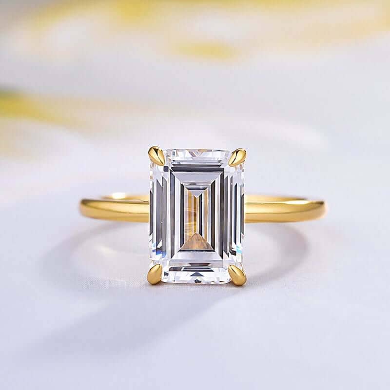 Yellow Gold Emerald Cut Sona Simulated Diamond Ring Set - Black Diamonds New York