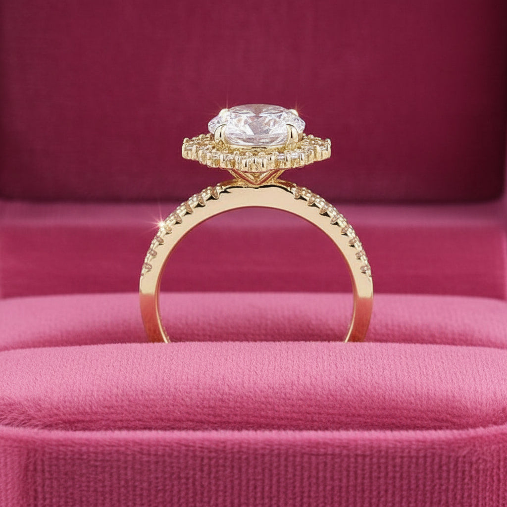 Yellow Gold Flower Halo Round Cut Engagement Ring-Black Diamonds New York