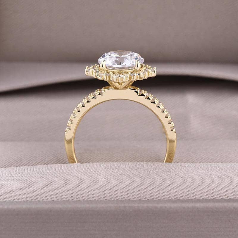 Yellow Gold Flower Halo Round Cut Engagement Ring - Black Diamonds New York