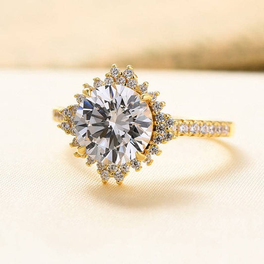 Yellow Gold Flower Halo Round Cut Engagement Ring - Black Diamonds New York
