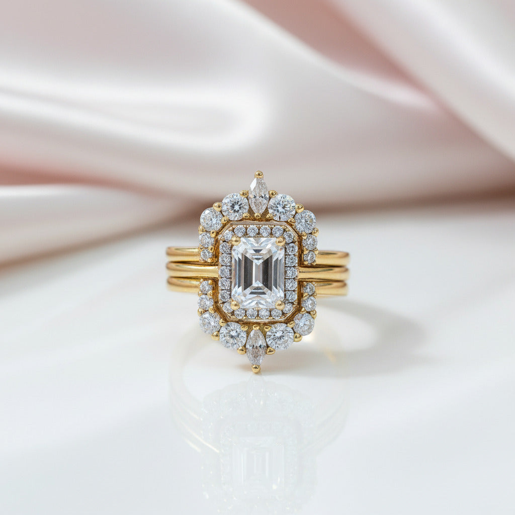 Yellow Gold Halo Radiant Cut 3PC Wedding Set-Black Diamonds New York