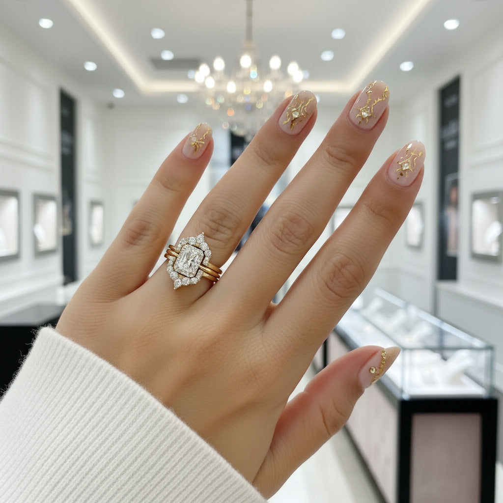 Yellow Gold Halo Radiant Cut 3PC Wedding Set-Black Diamonds New York