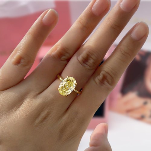 Yellow Gold Oval Cut Simulated Diamond Engagement Ring-Black Diamonds New York