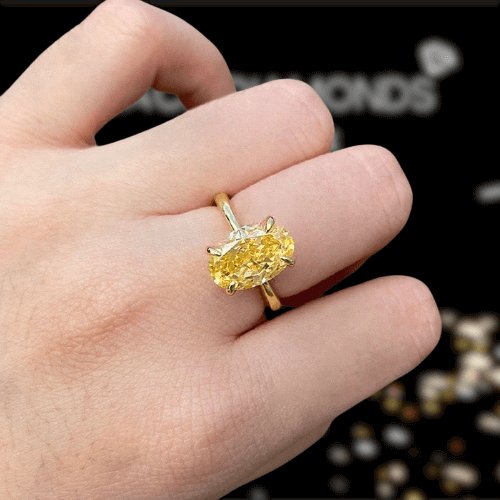 Yellow Gold Oval Cut Simulated Diamond Engagement Ring - Black Diamonds New York