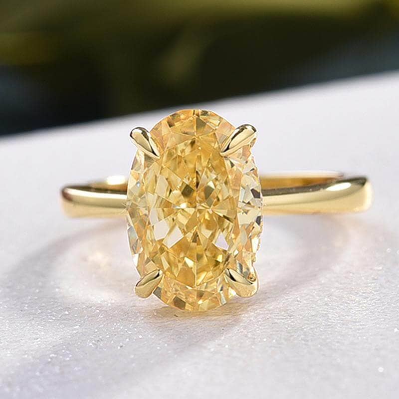 Yellow Gold Oval Cut Simulated Diamond Engagement Ring - Black Diamonds New York