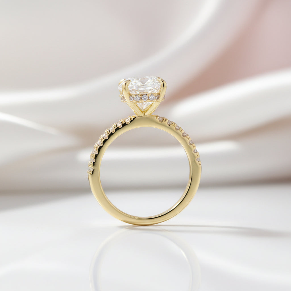 Yellow Gold Oval Cut Simulated Diamond Option Wedding Ring Set-Black Diamonds New York