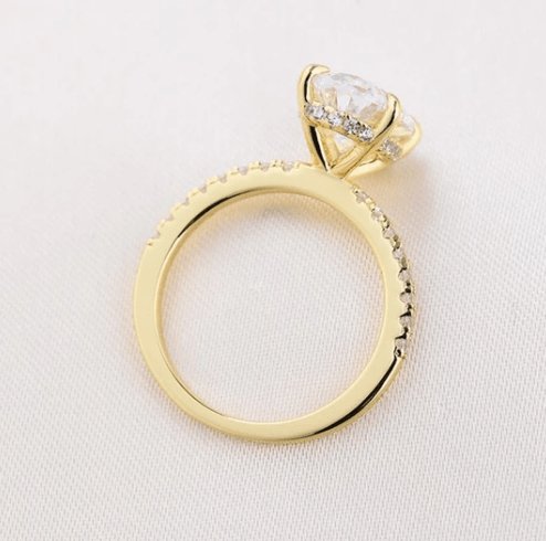 Yellow Gold Oval Cut Simulated Diamond Wedding Ring Set - Black Diamonds New York