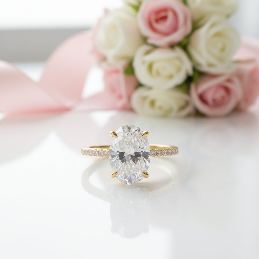 Yellow Gold Oval Cut Simulated Diamond Option Wedding Ring Set-Black Diamonds New York