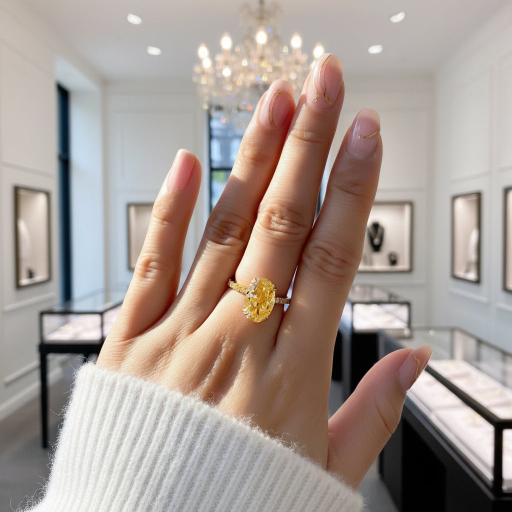 Yellow Gold Oval Cut Simulated Diamond Option Engagement Ring-Black Diamonds New York