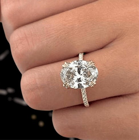 Yellow Gold Oval Cut Sona Simulated Diamond Engagement Ring-Black Diamonds New York