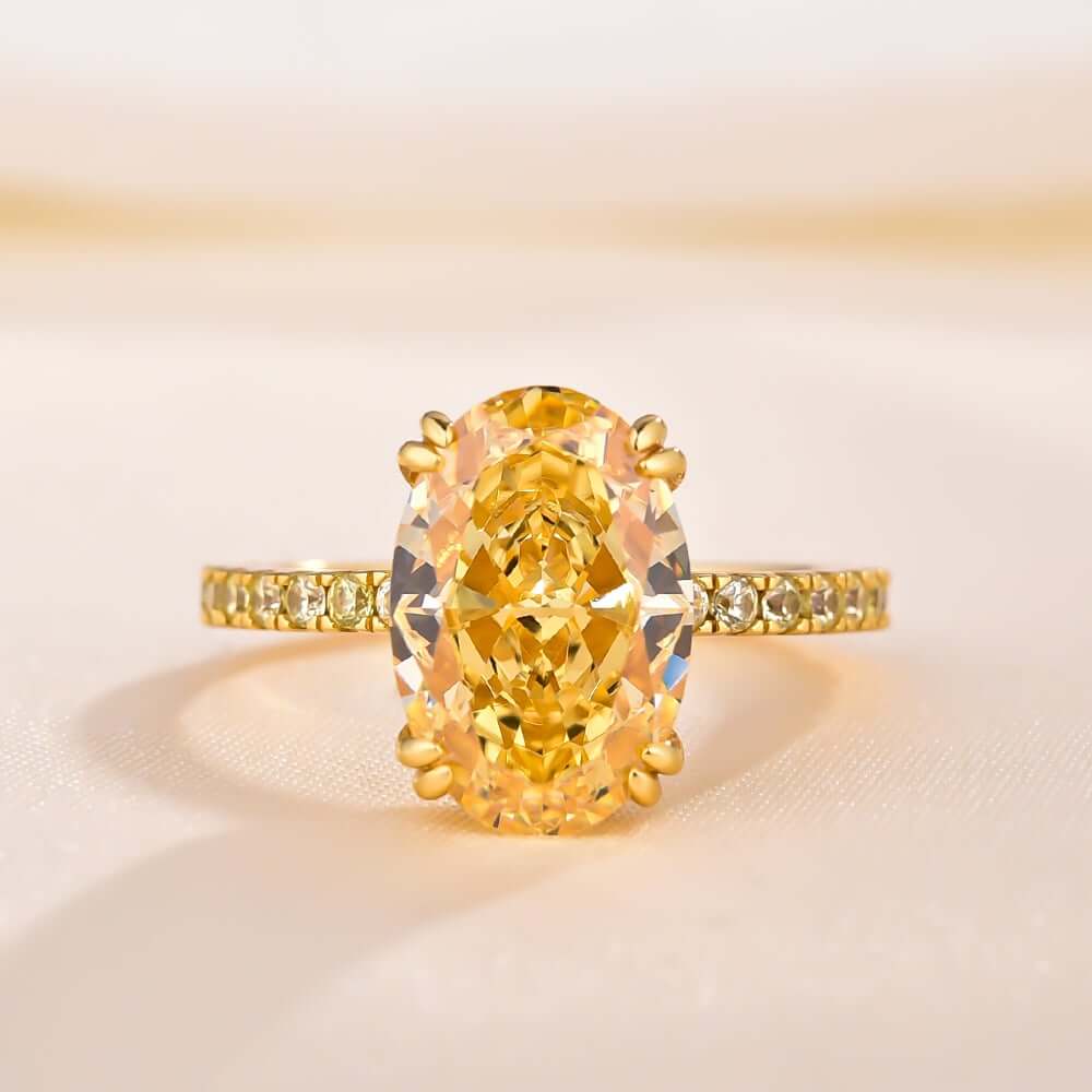 Yellow Gold Oval Cut Sona Simulated Diamond Engagement Ring - Black Diamonds New York