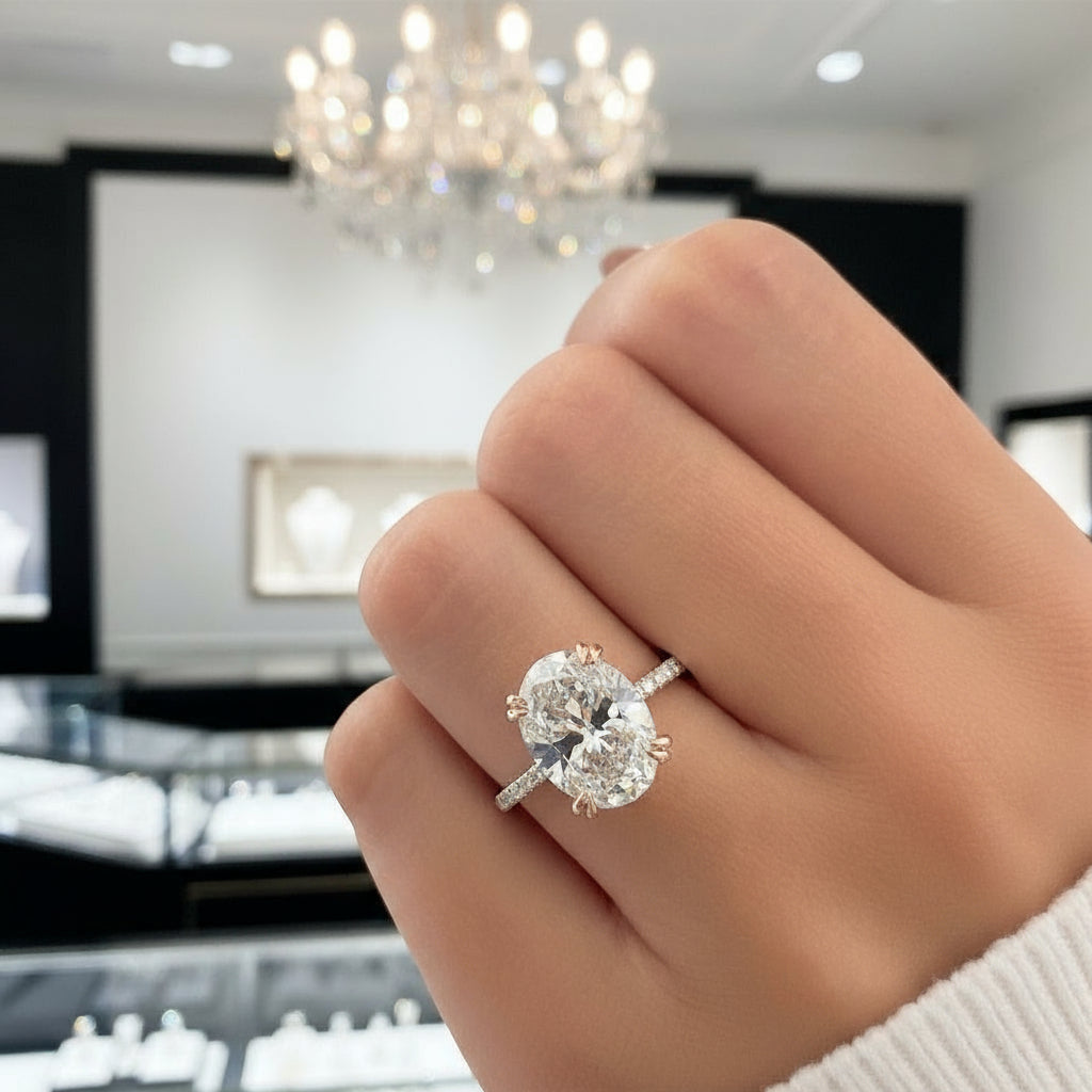 Yellow Gold Oval Cut Simulated Diamond Engagement Ring-Black Diamonds New York