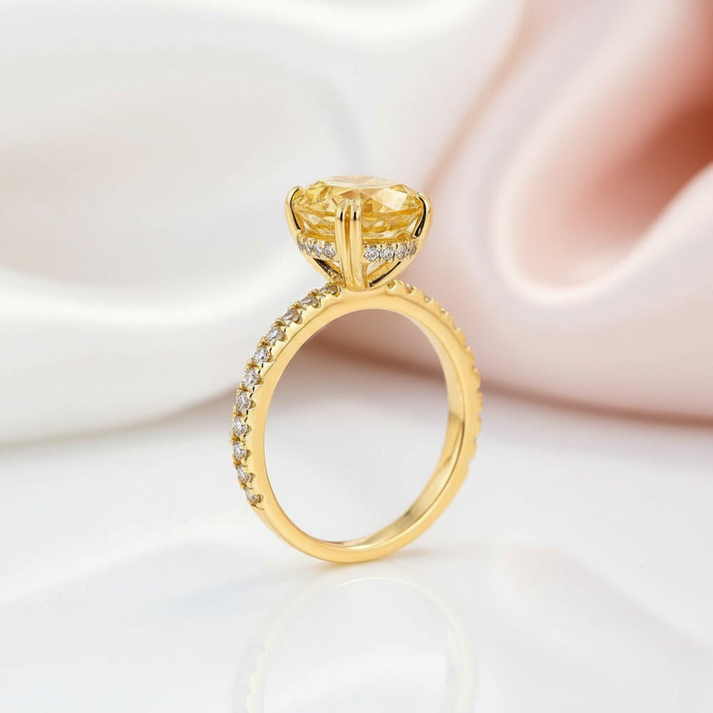 Yellow Gold Oval Cut Simulated Diamond Engagement Ring-Black Diamonds New York