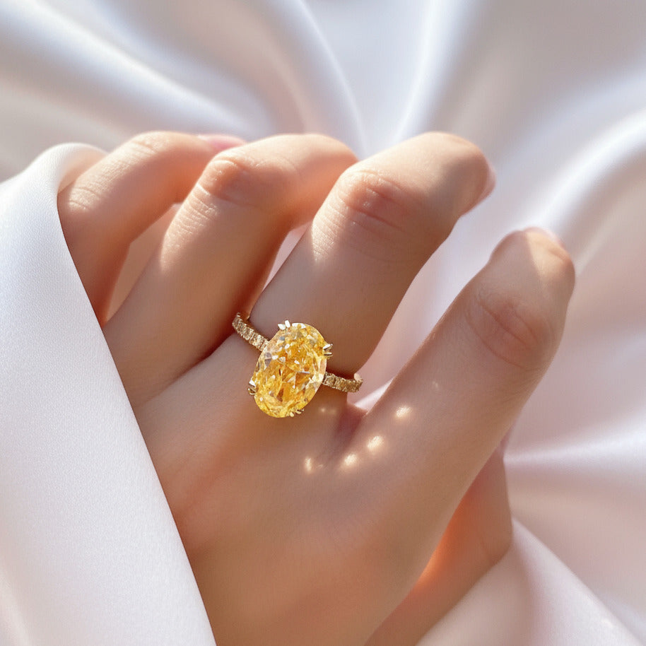 Yellow Gold Oval Cut Simulated Diamond Engagement Ring-Black Diamonds New York