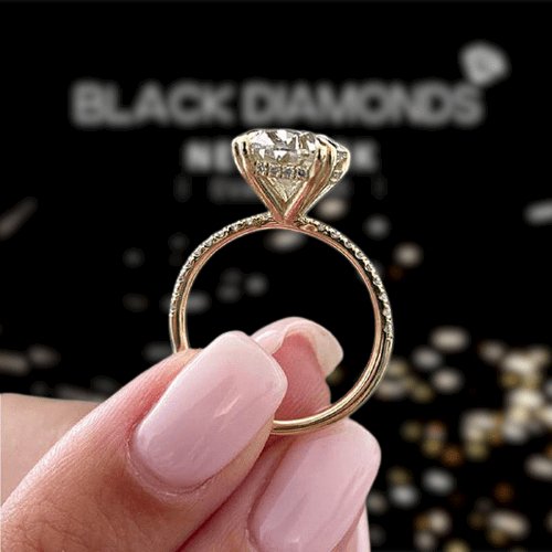 Yellow Gold Oval Cut Sona Simulated Diamond Engagement Ring-Black Diamonds New York