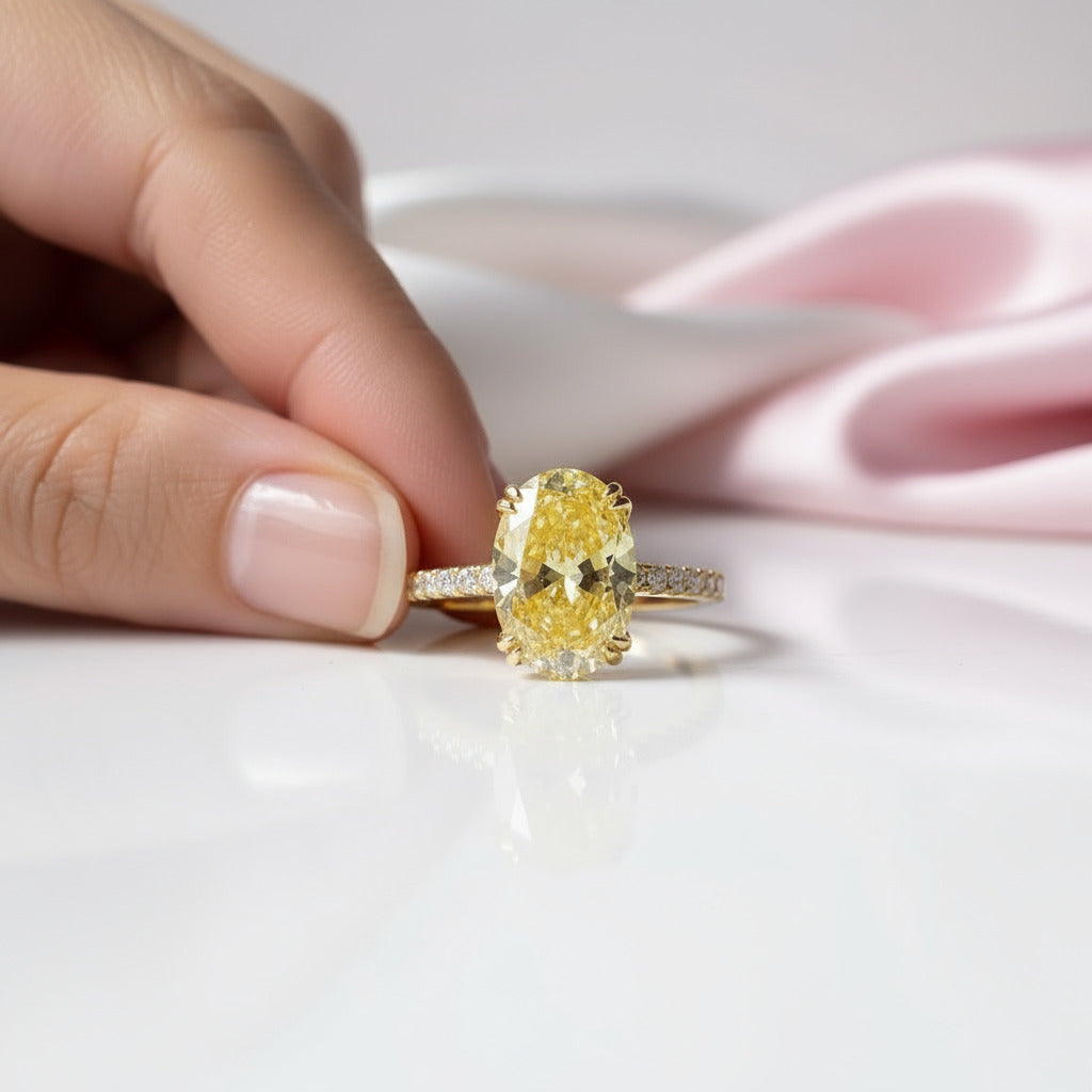 Yellow Gold Oval Cut Simulated Diamond Engagement Ring-Black Diamonds New York