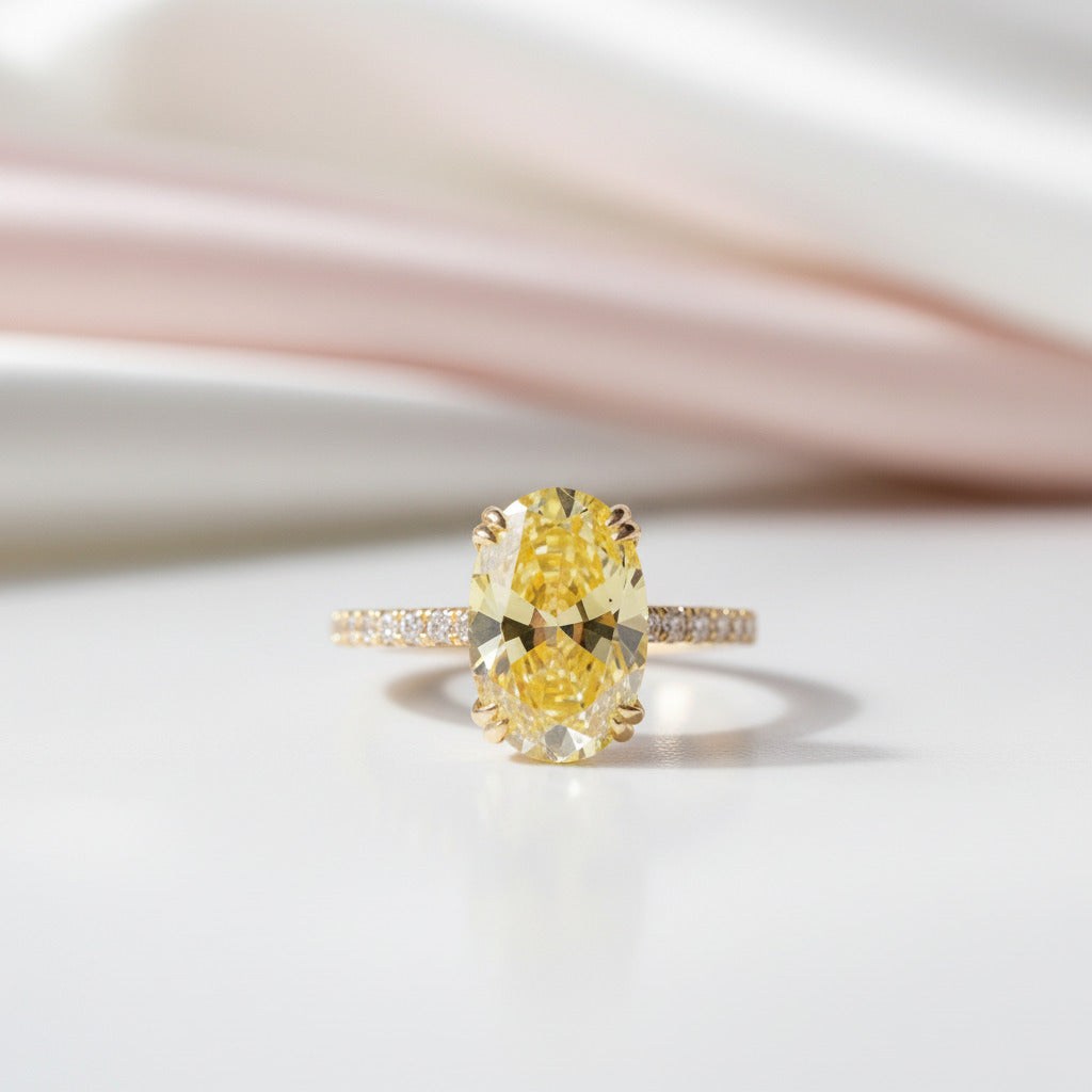 Yellow Gold Oval Cut Simulated Diamond Option Engagement Ring-Black Diamonds New York