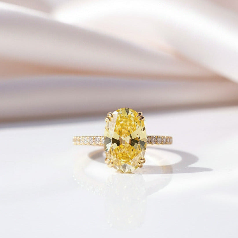 Yellow Gold Oval Cut Simulated Diamond Option Engagement Ring-Black Diamonds New York
