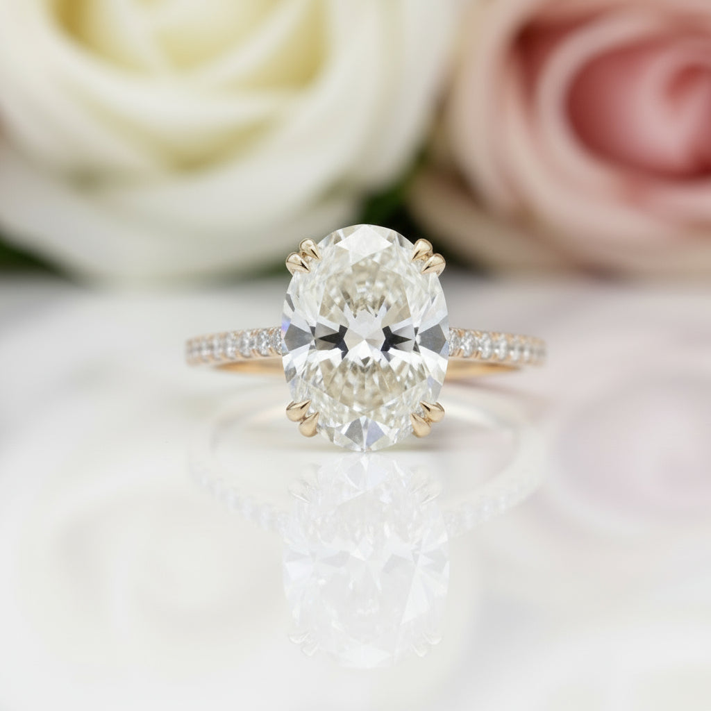 Yellow Gold Oval Cut Simulated Diamond Engagement Ring-Black Diamonds New York