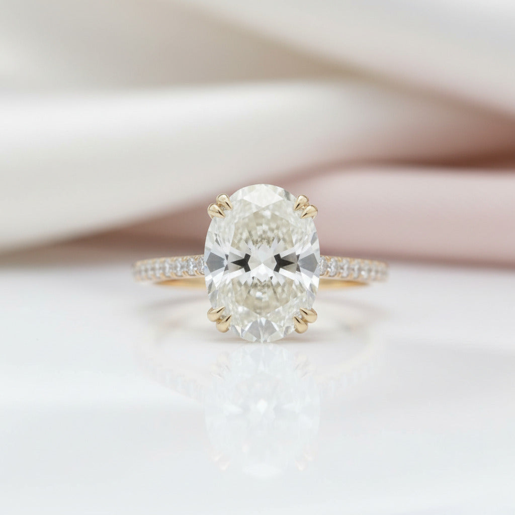 Yellow Gold Oval Cut Simulated Diamond Option Engagement Ring-Black Diamonds New York