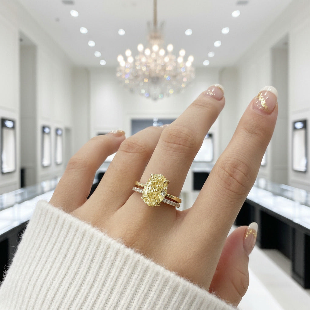 Yellow Gold Oval Cut Yellow Sapphire Engagement Ring Set-Black Diamonds New York