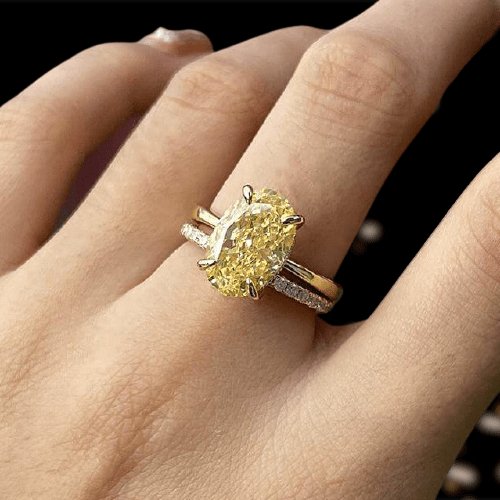 Yellow Gold Oval Cut Yellow Sapphire Engagement Ring Set - Black Diamonds New York
