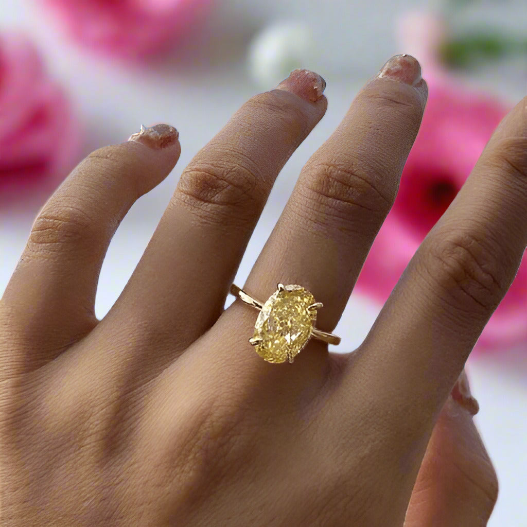 Yellow Gold Oval Cut Yellow Sapphire Engagement Ring Set-Black Diamonds New York