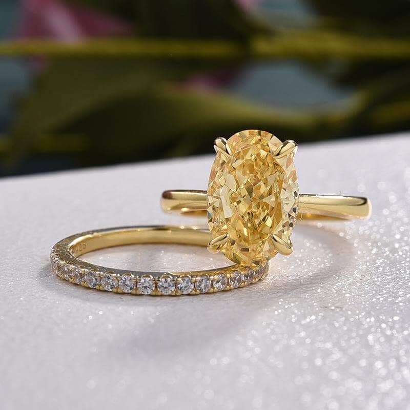 Yellow Gold Oval Cut Yellow Sapphire Engagement Ring Set-Black Diamonds New York